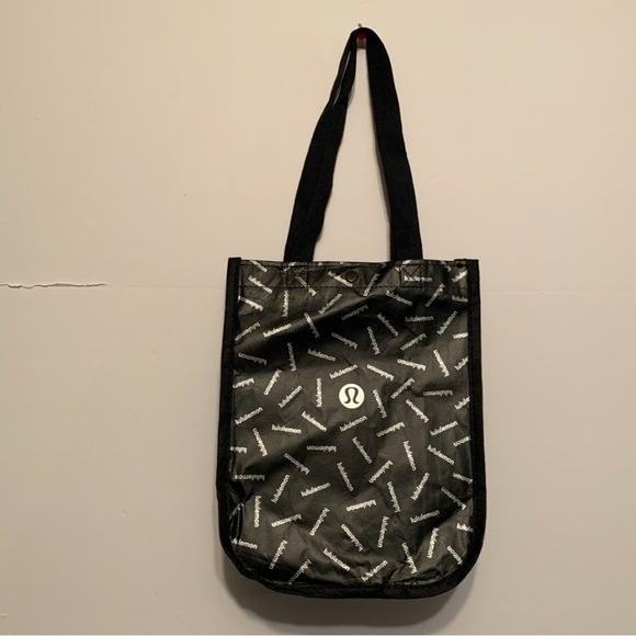 Lululemon Reusable Shopping Bag Shopper Logo All Over Print Small Snap Closure - Picture 2 of 11